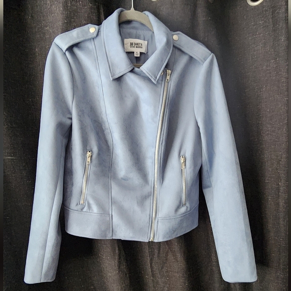 BB Dakota by Steve Madden Jackets & Blazers - BB Dakota x Steve Madden Faux Suede Moto Jacket Women’s XL Light Blue Zip Front